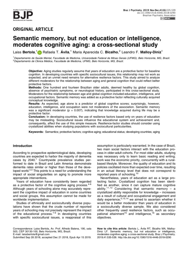 Semantic Memory's Role in Cognitive Aging | PDF | Dementia ...