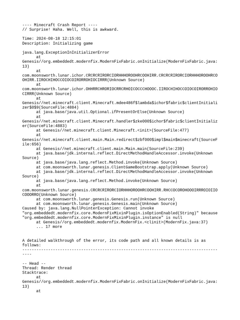 Minecraft Crash Report Analysis | PDF | Computer Hardware | Operating ...