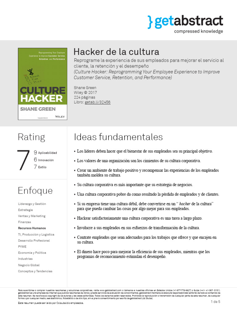 Hacker de La Cultura Green Es 32456 | PDF | Gestión de recursos humanos ...