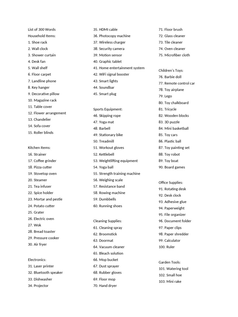 List of 300 Words in English | PDF | Toys