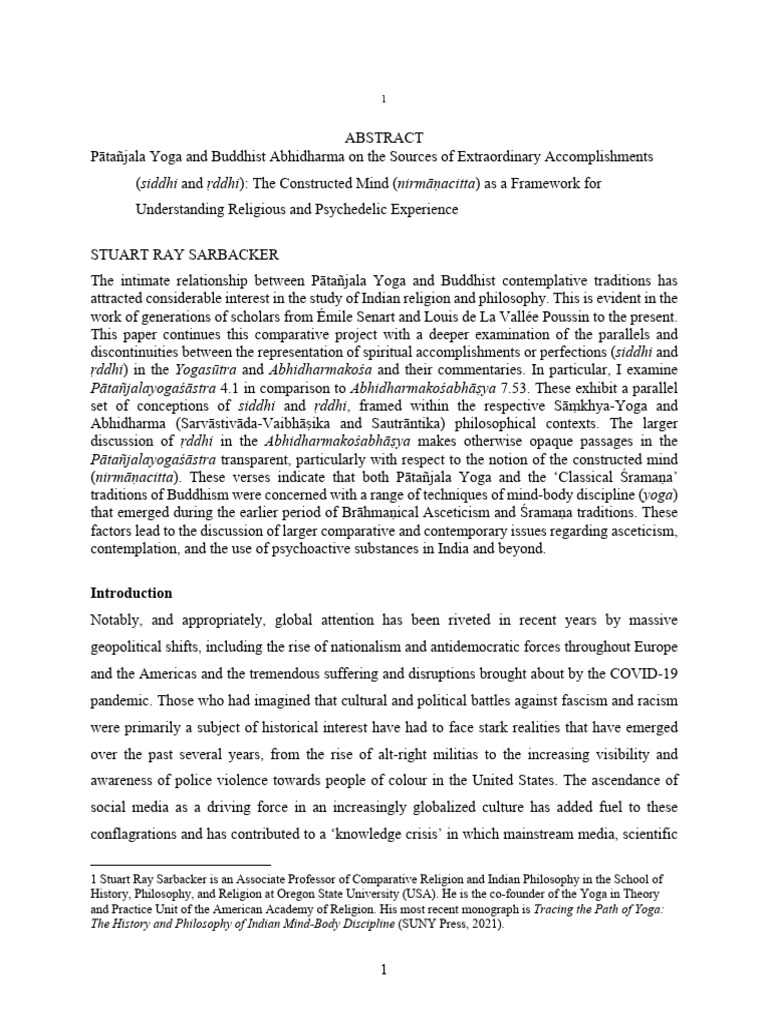 Patanjala Yoga and Buddhist Abhidharma o | PDF | Yoga Sutras Of ...
