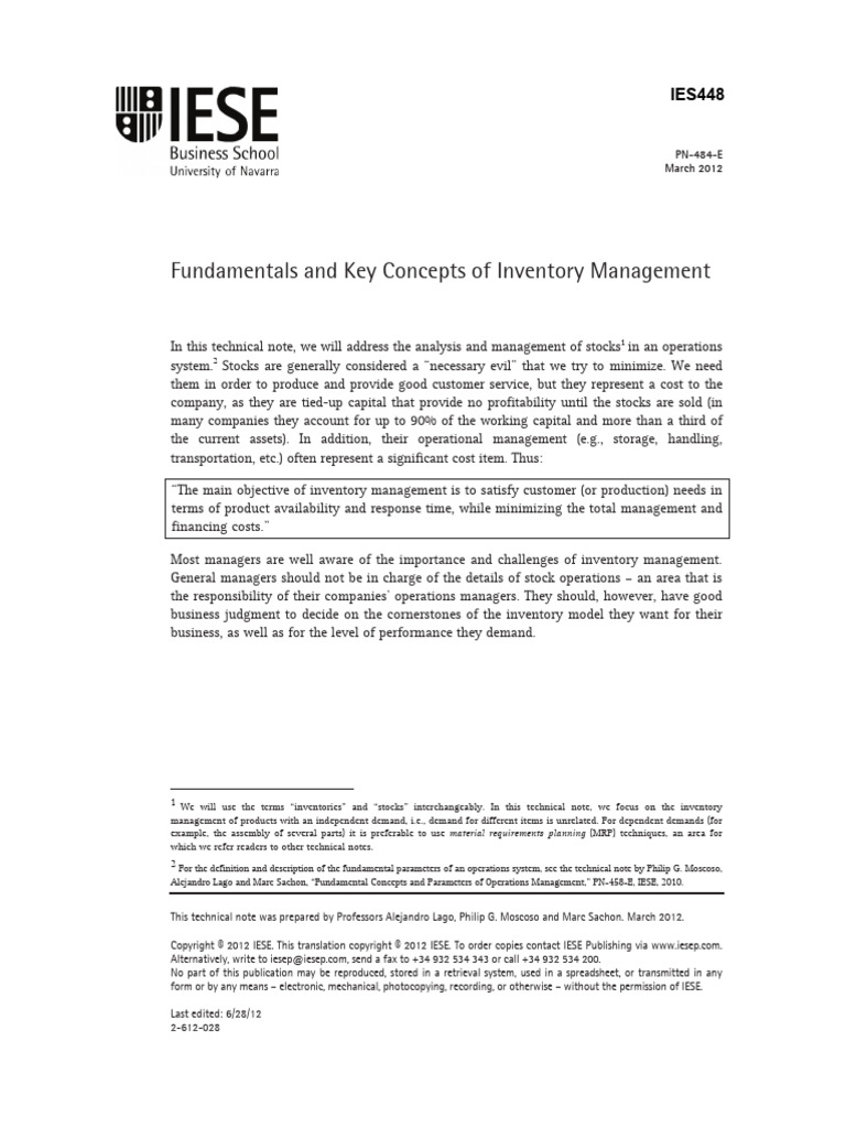 Fundamentals and Key Concepts of Inventory Management | PDF | Inventory ...