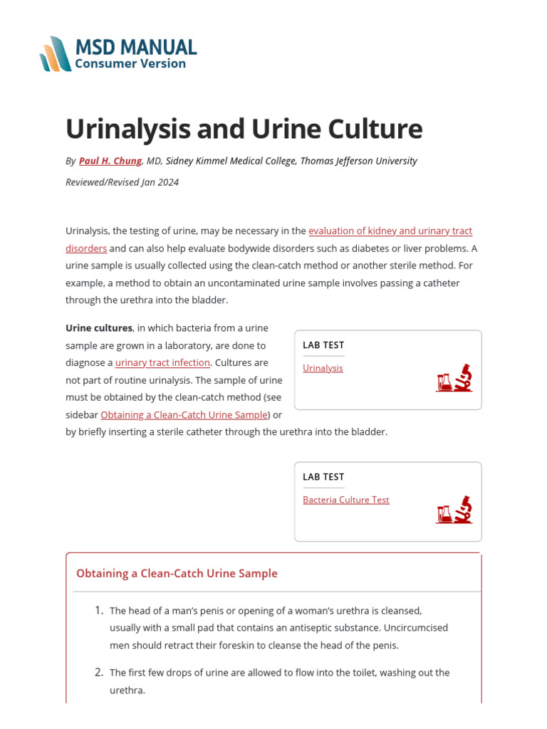 Urinalysis and Urine Culture - Kidney and Urinary Tract Disorders - MSD ...