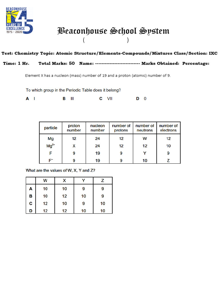Atomic Structure Worksheet-1 | PDF | Atoms | Chemical Elements