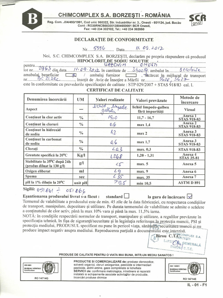 Aviz Biocide Si Conf. Hipoclorit Borzesti0001 | PDF