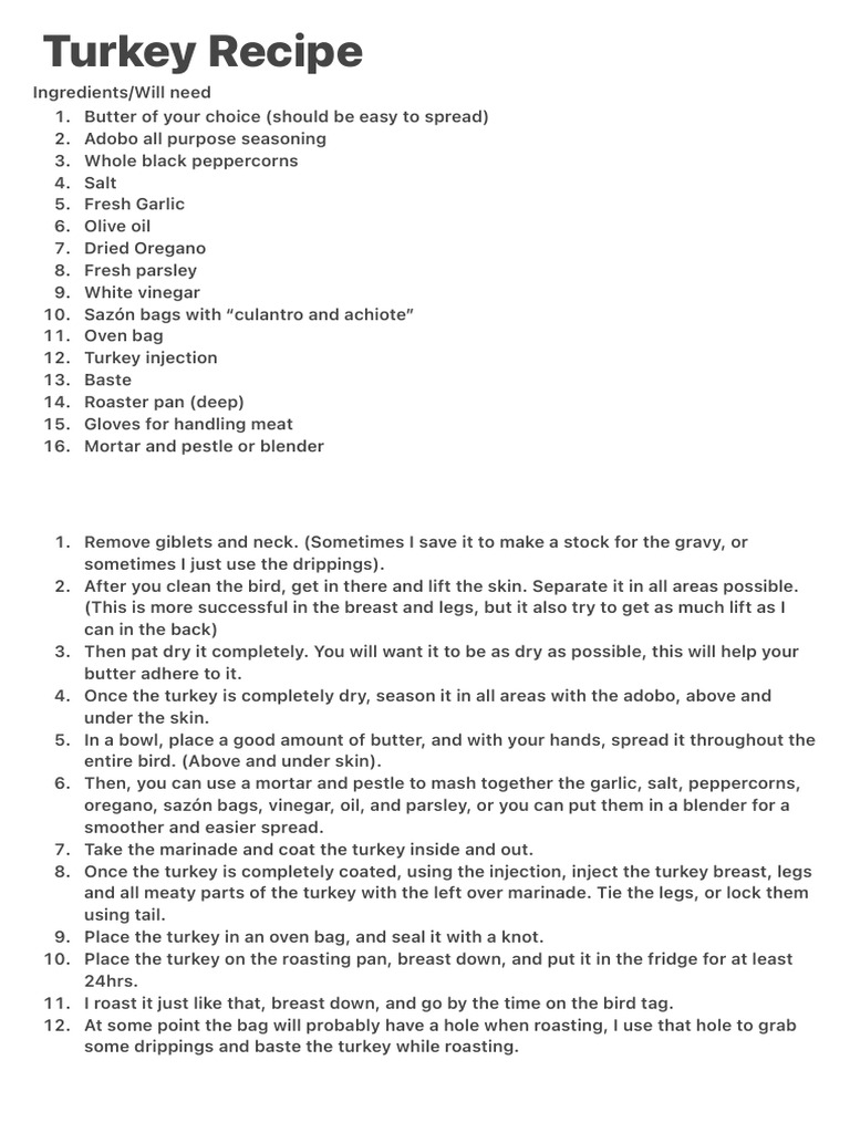 Turkey Recipe | PDF