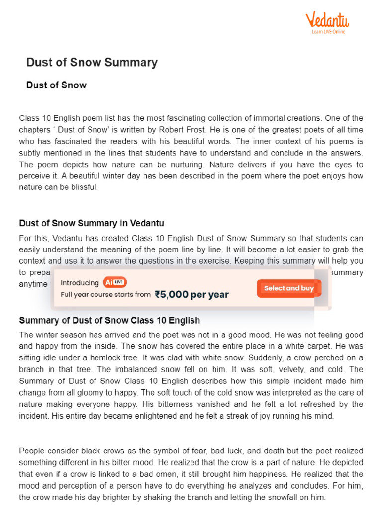 Dust of Snow Summary | PDF
