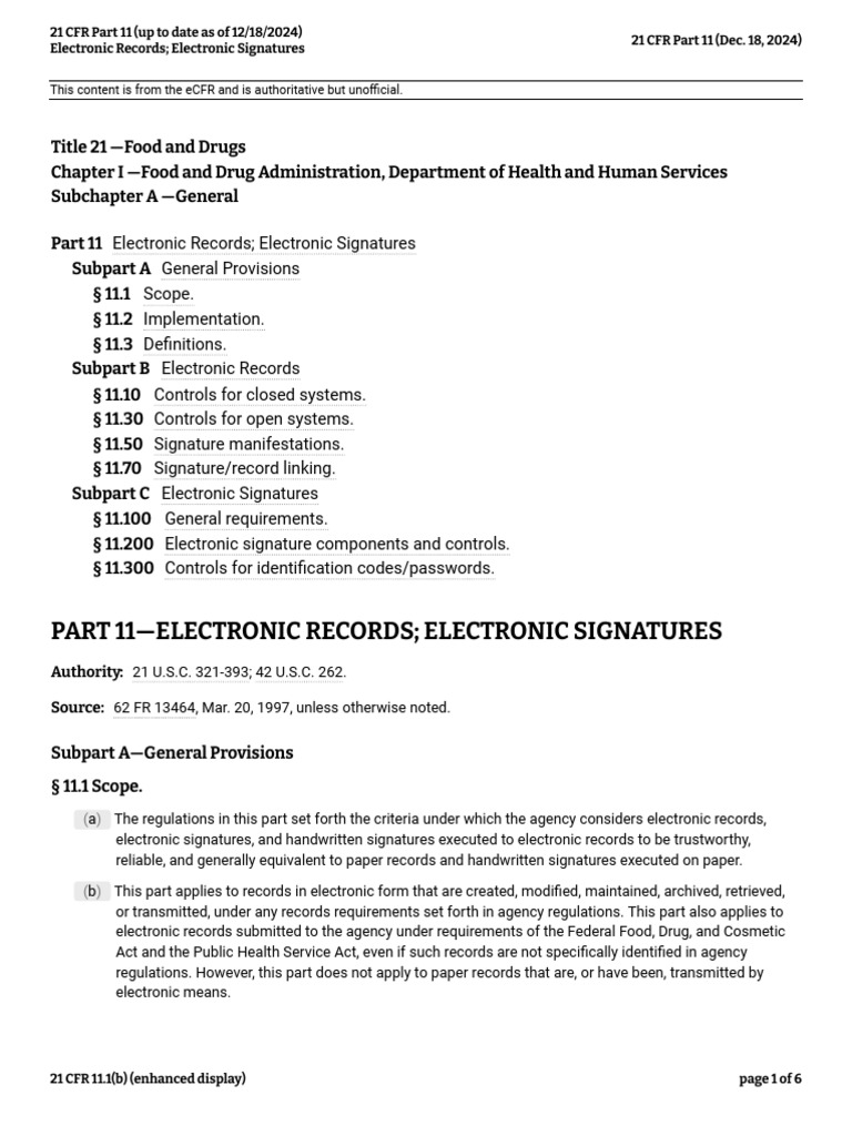 FDA 21 CFR Part 11 Overview | PDF | Signature | Records Management