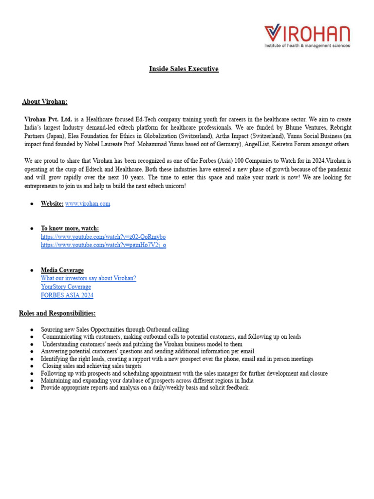 Inside Sales Executive | PDF | Educational Technology