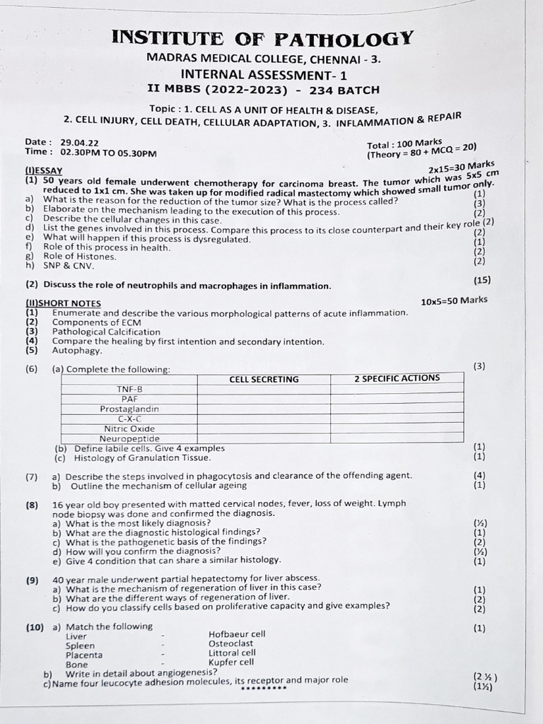Pathology IA Question Papers | PDF 