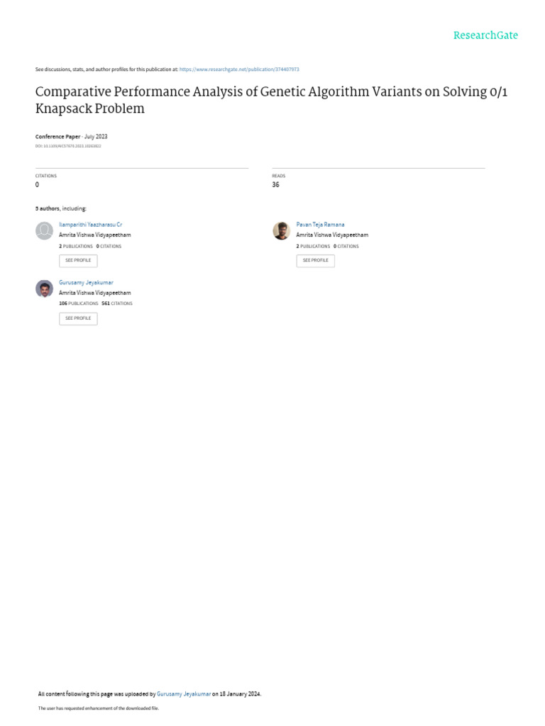 Genetic Algorithm Variants for 0/1 Knapsack | PDF | Genetic Algorithm ...