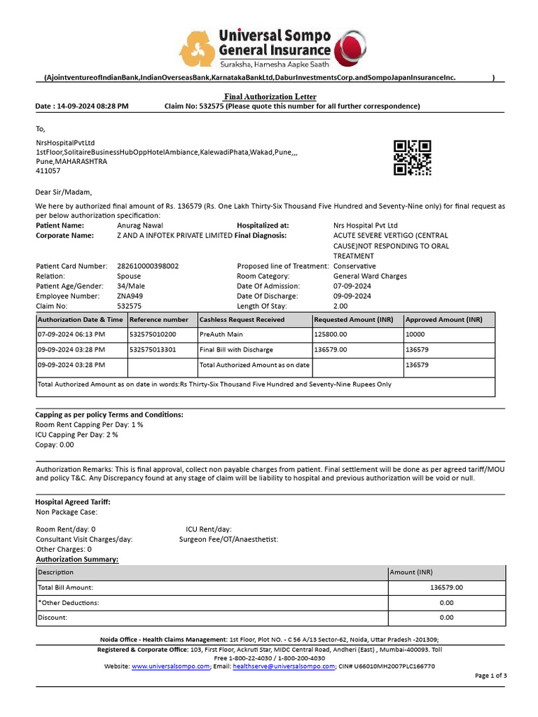 Final Authorization Letter | PDF | Insurance | Hospital