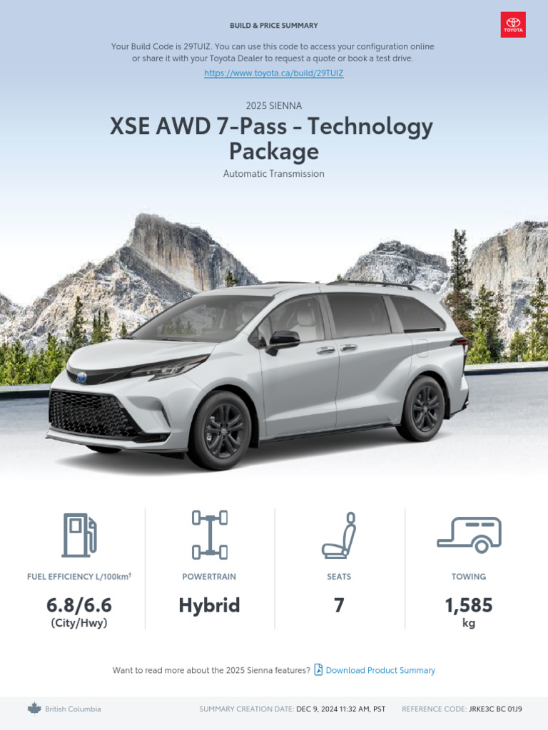 Toyota Build and Price 2025 Sienna XSE AWD 7-Pass 2 | PDF | Sales Taxes ...