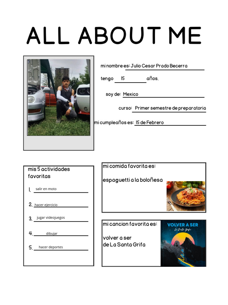 Simple Black and White Student Introduction All About Me Worksheet | PDF