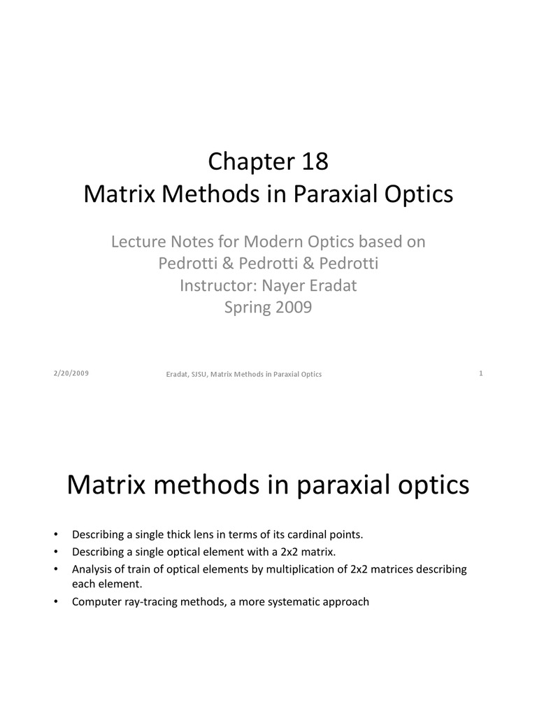 Matrix Methods for Thick Lenses | PDF | Electrodynamics | Applied And ...