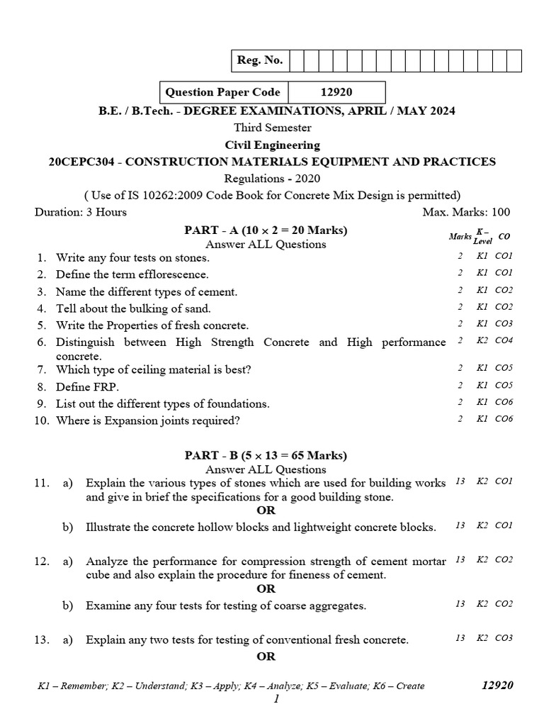 Copy-of-20CEPC304-CONSTRUCTION-MATERIALS-EQUIPMENT-AND-PRACTICES | PDF ...