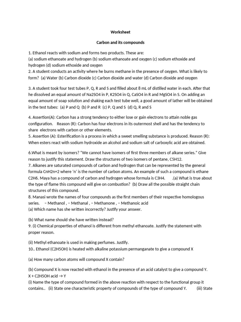 Worksheet Carbon - WPS Office | PDF | Ethanol | Methanol