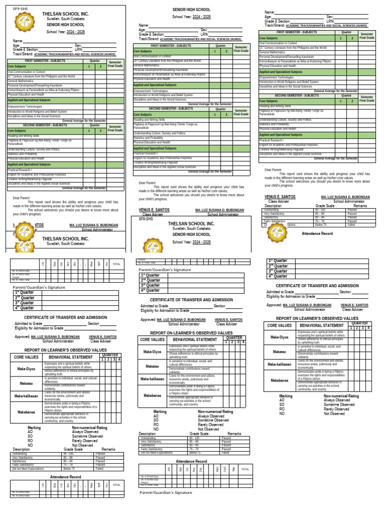 Grade 11 HUMSS Report Card 2024-2025 | PDF | Social Sciences | Science