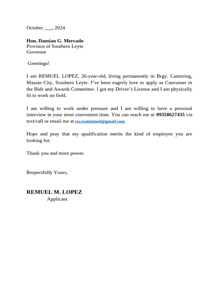 Application Letter | PDF