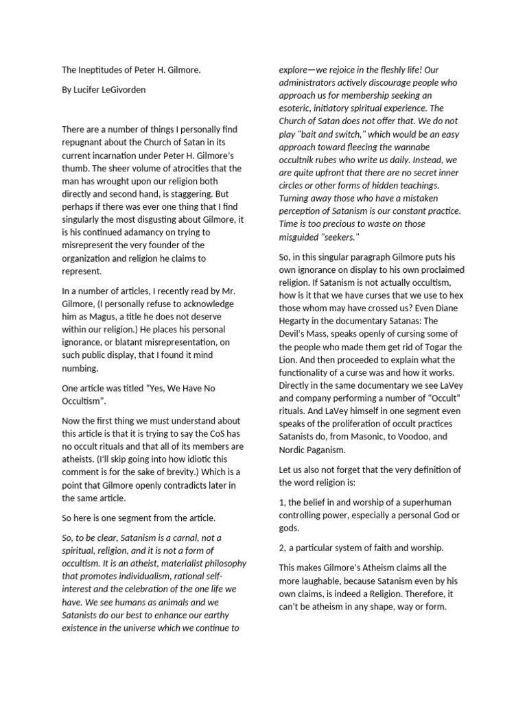 The Ineptitudes of Peter H | PDF | Satanism | Religious Faiths
