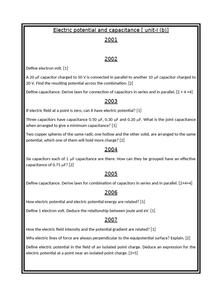 U-1 (B) Electric Potential and Capacitance | PDF | Capacitance | Capacitor