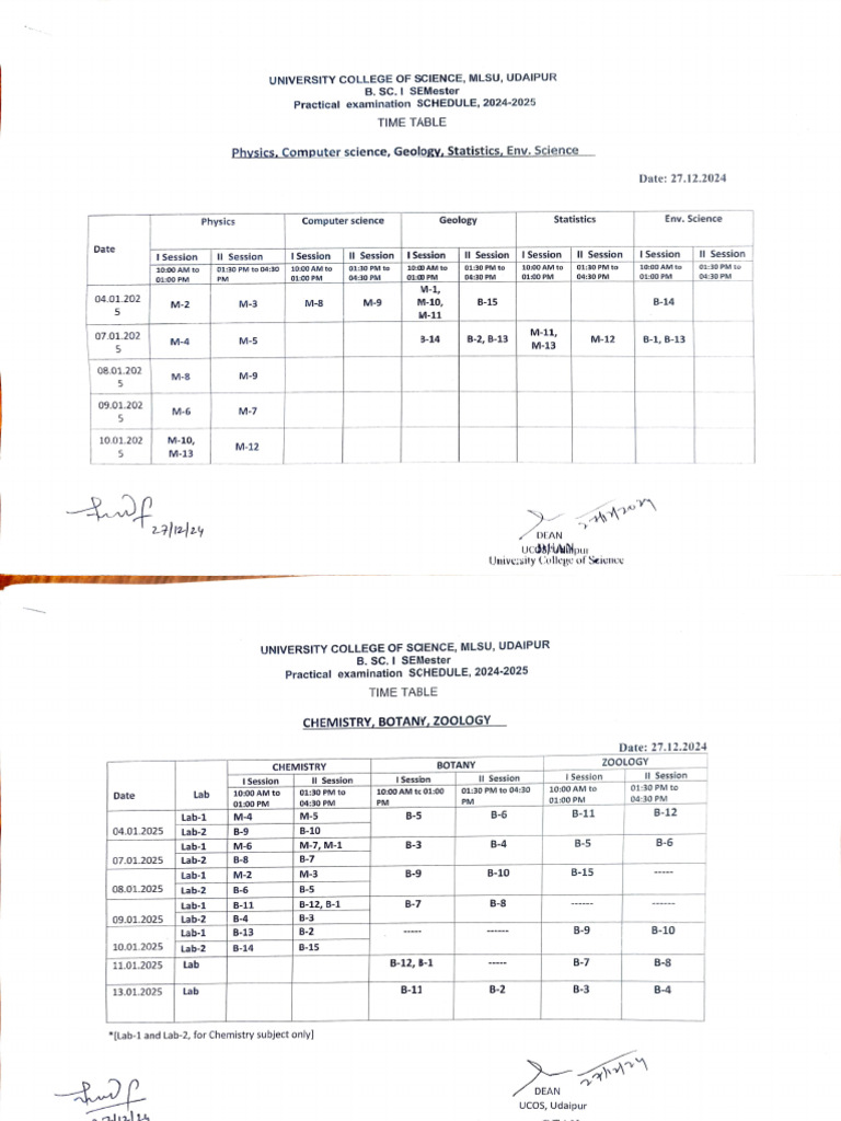 Practical Examination Time-Table-B.Sc. Semester-I-2024-25 | PDF