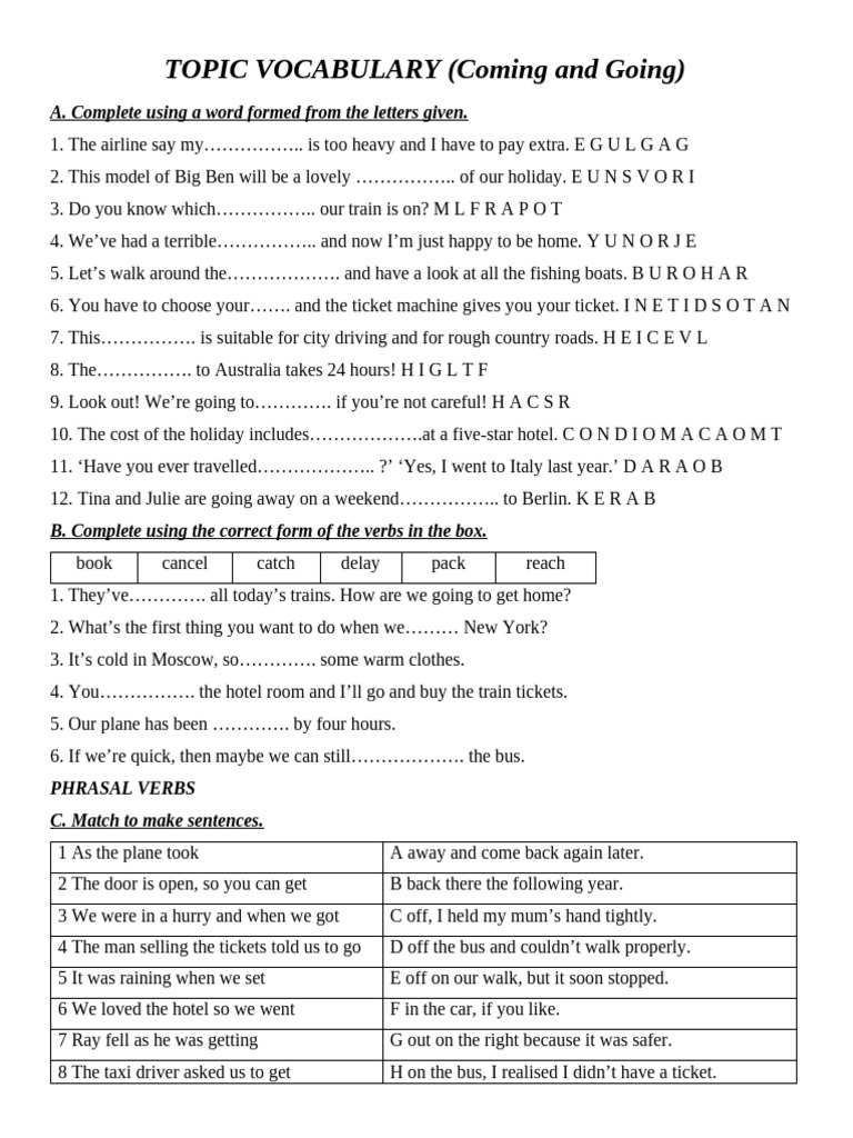COMING AND GOING Exercise | PDF