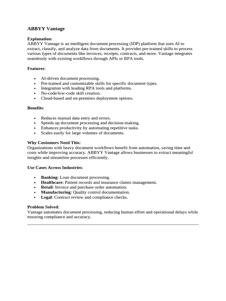 ABBYY Vantage: Intelligent Document Processing | PDF | Optical ...