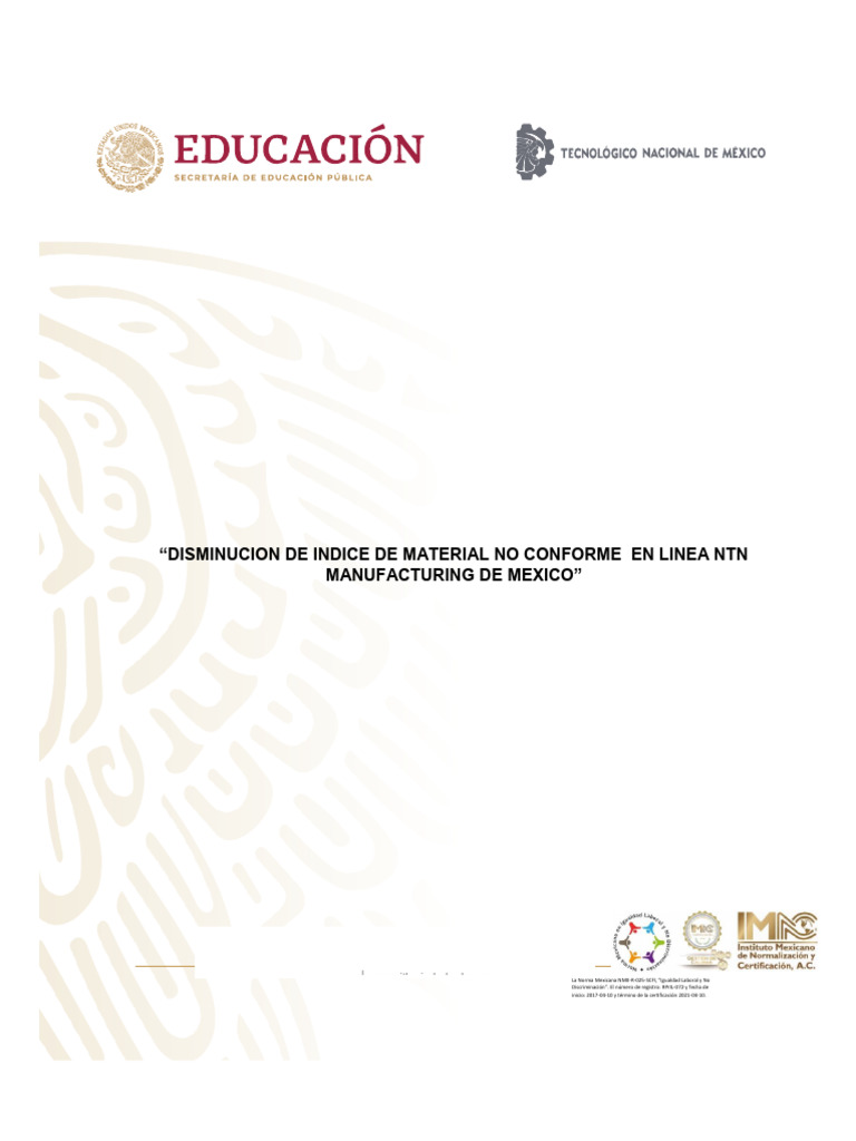DISMINUCION DE INDICE DE MATERIAL NO CONFORME EN LINEA NTN FINAL MK1 ...