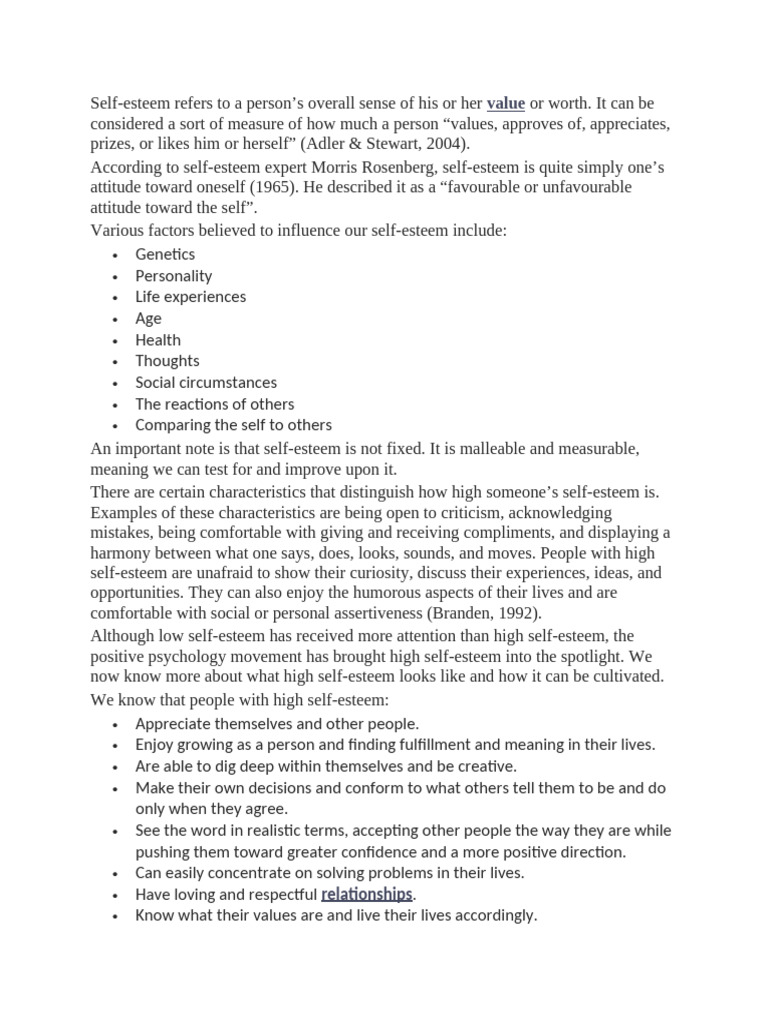 Understanding High Self-Esteem Traits | PDF | Self Esteem | Cognition