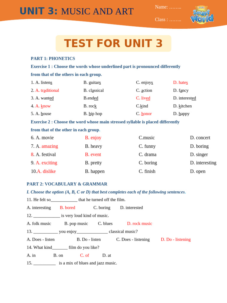 TEST FOR UNIT 3 | PDF