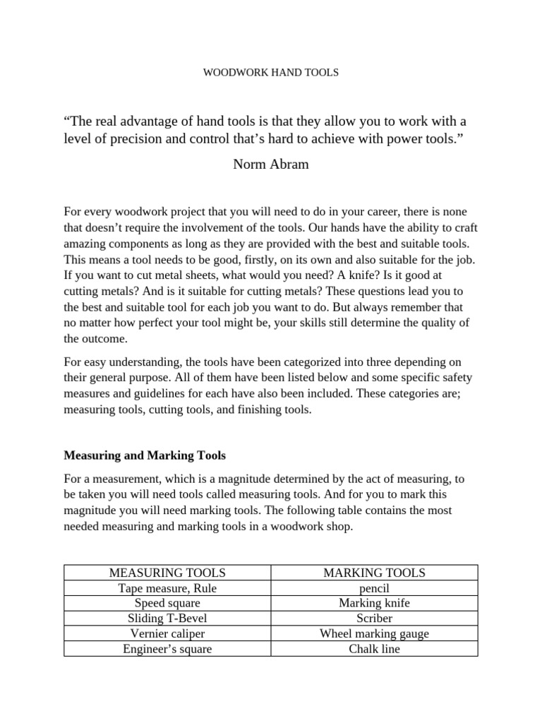 Essential Woodwork Hand Tools Guide | PDF | Woodworking | Tools