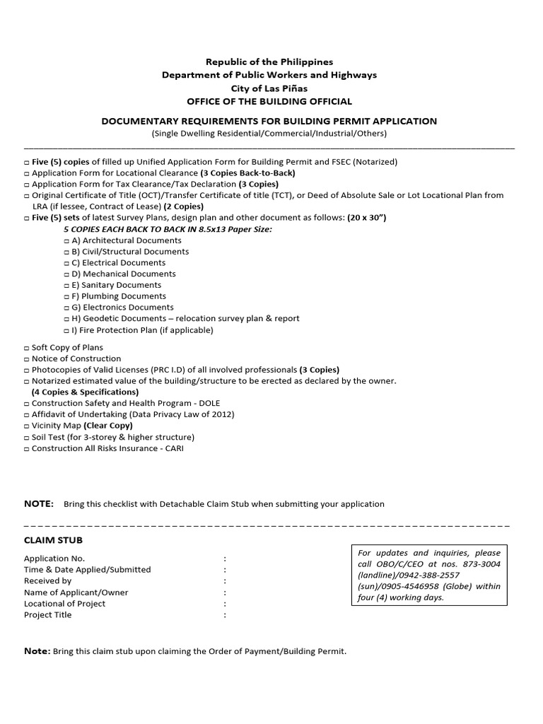Las Piñas Building Permit Requirements | PDF | Common Law