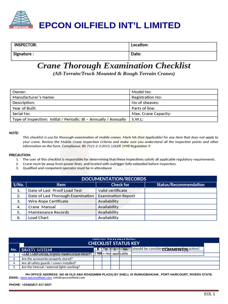 Mobile Crane Report Checklist | PDF | Crane (Machine) | Vehicles
