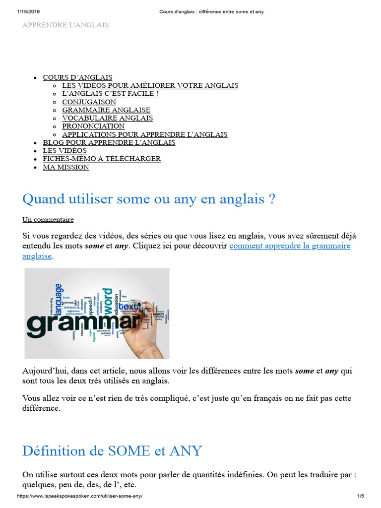 Différence entre some et any en anglais | PDF | Grammaire anglaise | Pronom