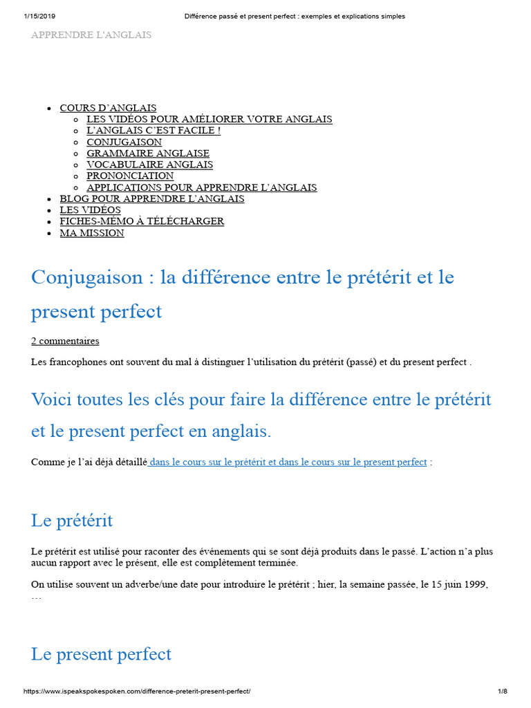 Différence entre prétérit et present perfect | PDF | Syntaxe | Linguistique