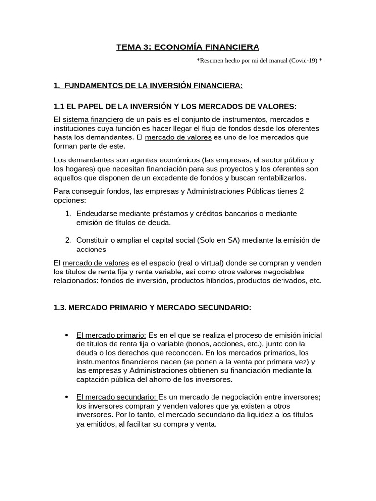 Tema 3 | PDF | Bolsa de Valores | Inversiones