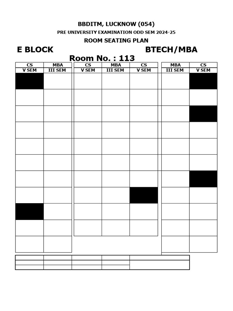 Room Seating Plan for MBA/CS Exams | PDF