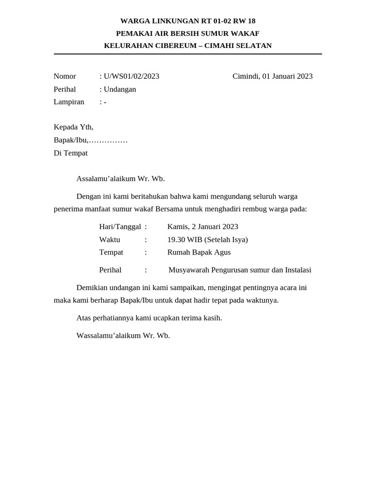 Surat Undangan Rembug Warga | PDF