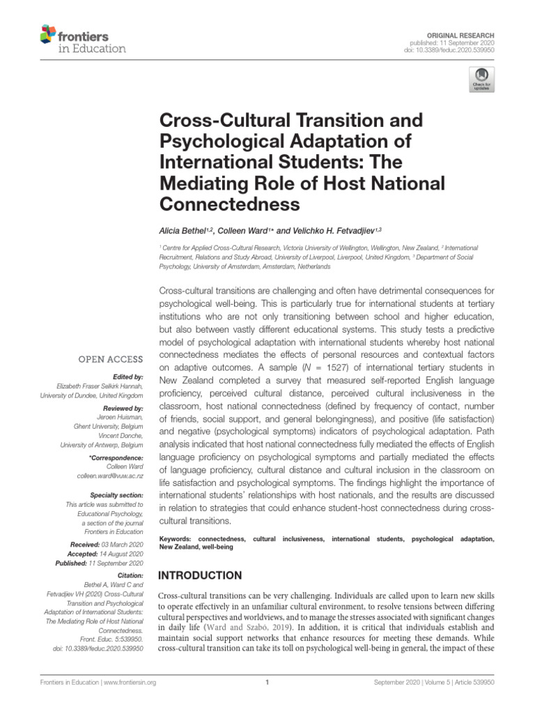 Cross-Cultural Adaptation of International Students | PDF | Psychology ...
