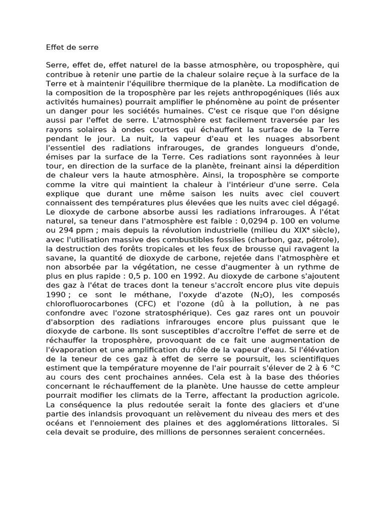 Impact de l'effet de serre sur le climat | PDF | Effet de serre ...