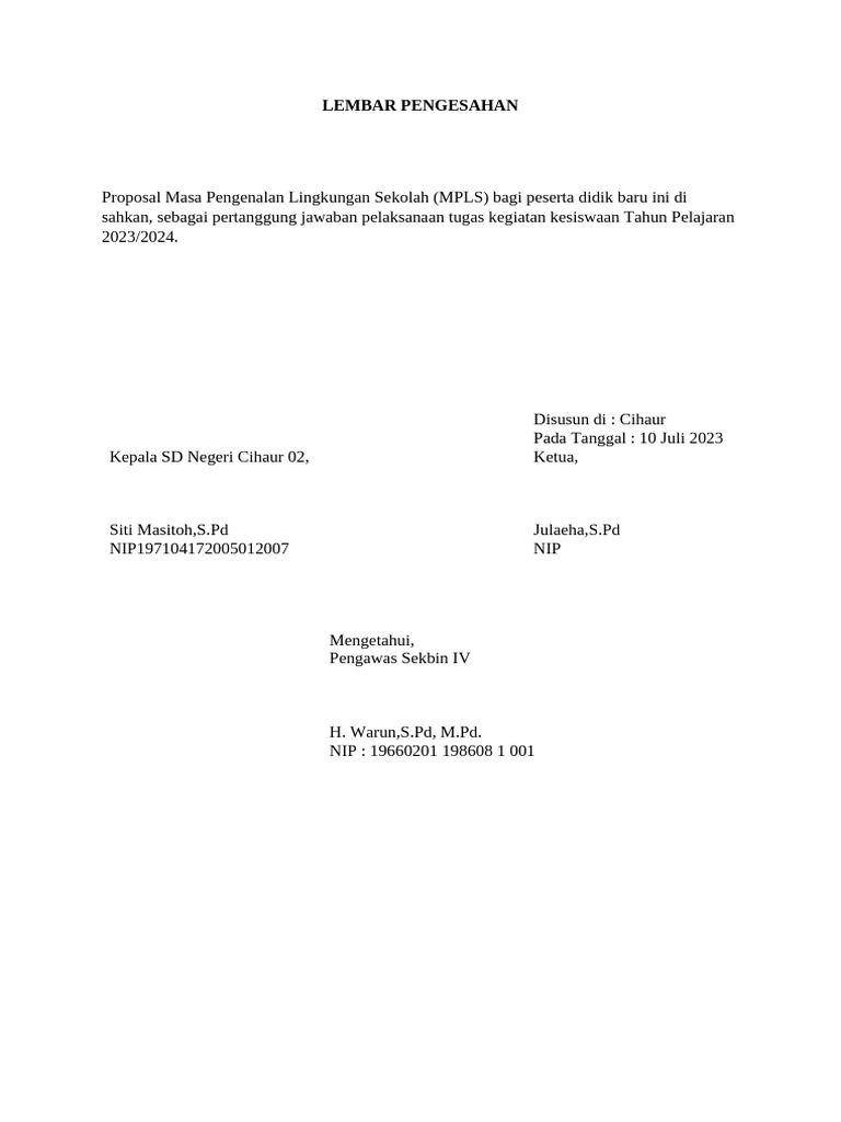 Lembar Pengesahan MPLS 2023/2024 | PDF