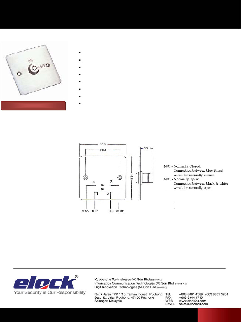 EL-KS1 Exit Button Specifications | PDF
