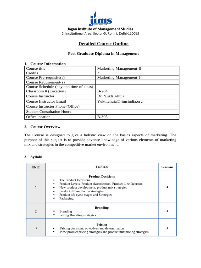 Marketing Management II Course Outline | PDF | Plagiarism | Marketing