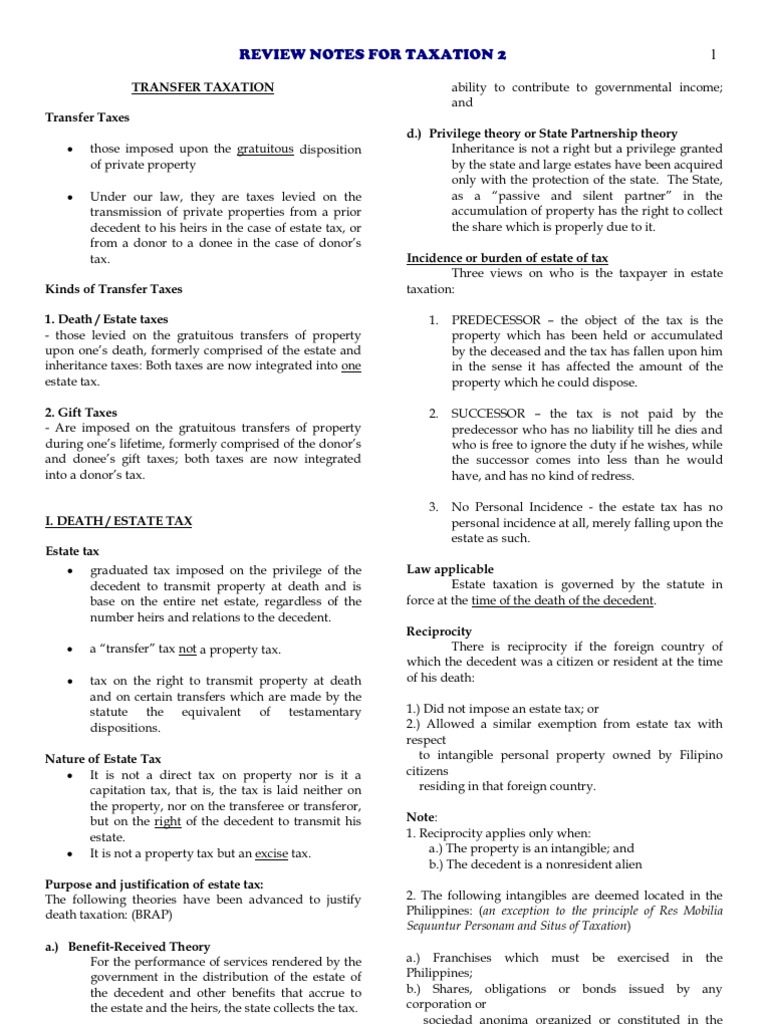 Taxation Law 2 Reviewer (Long) PDF Estate Tax In The United States