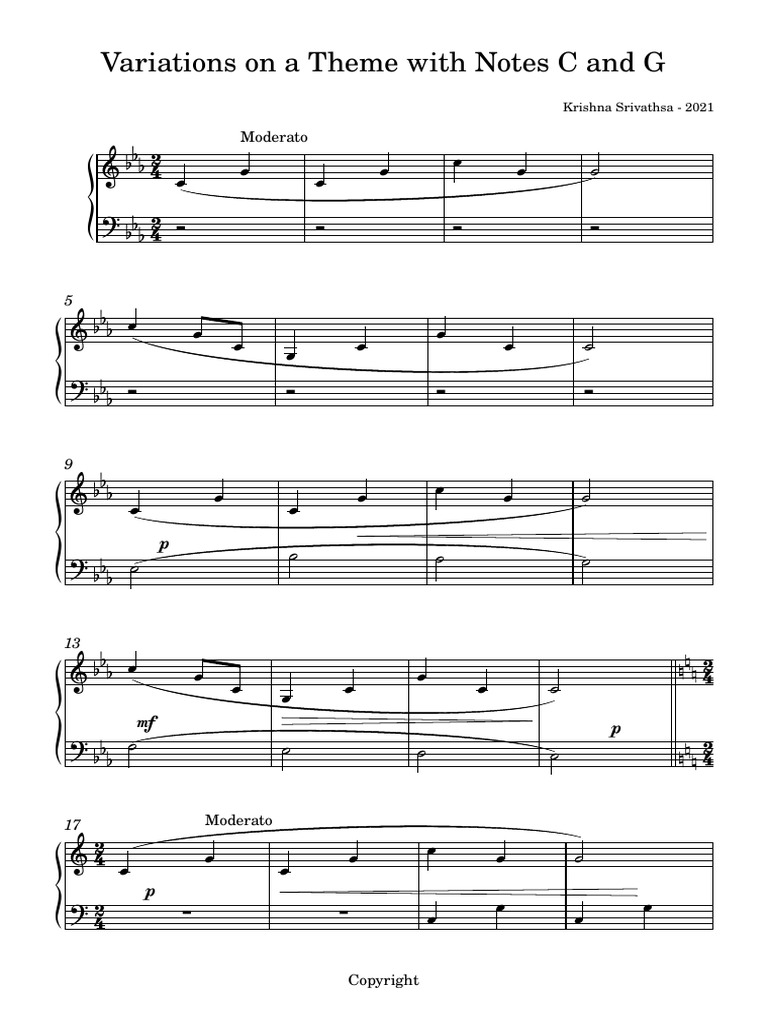 Variations On A Theme Based On Notes C and G | PDF | Musical ...