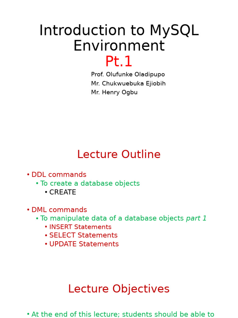 Introduction To MySQL Environment Pt1 Complete | PDF | Databases | Sql