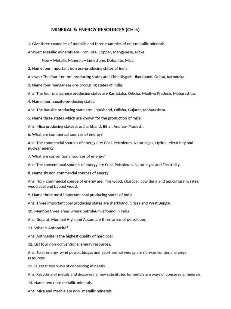 Mineral and Energy Resources Overview | PDF | Energy Development | Coal