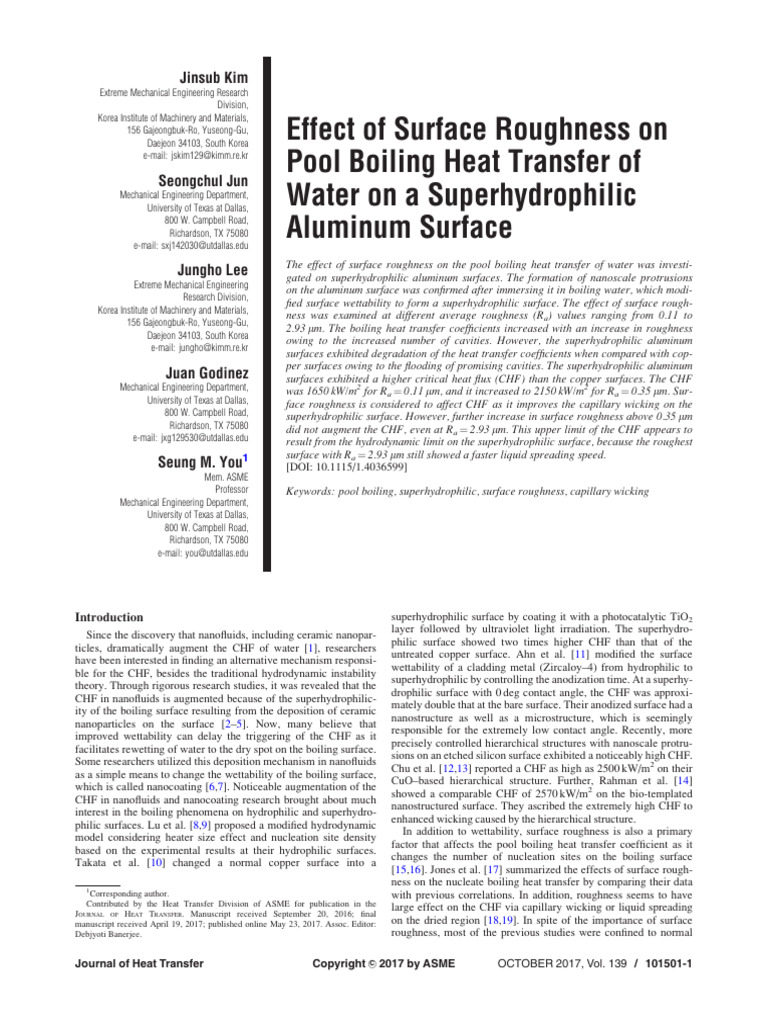 Surface Roughness Impact on Boiling Heat Transfer | PDF | Boiling | Wetting