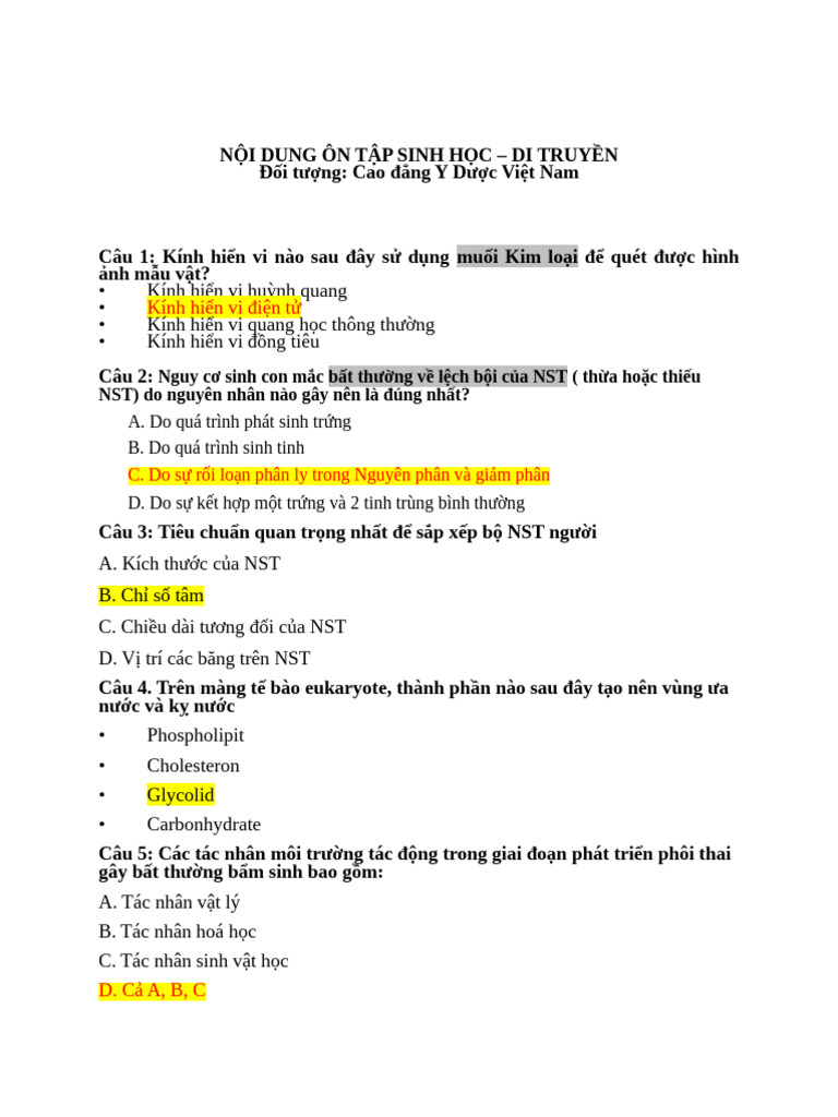 DE CUONG sinh học di truyên | PDF